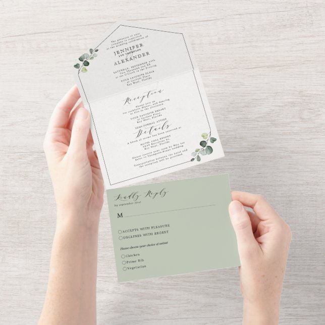 Simple Eucalyptus Greenery Wedding All In One Invitation (Tearaway)