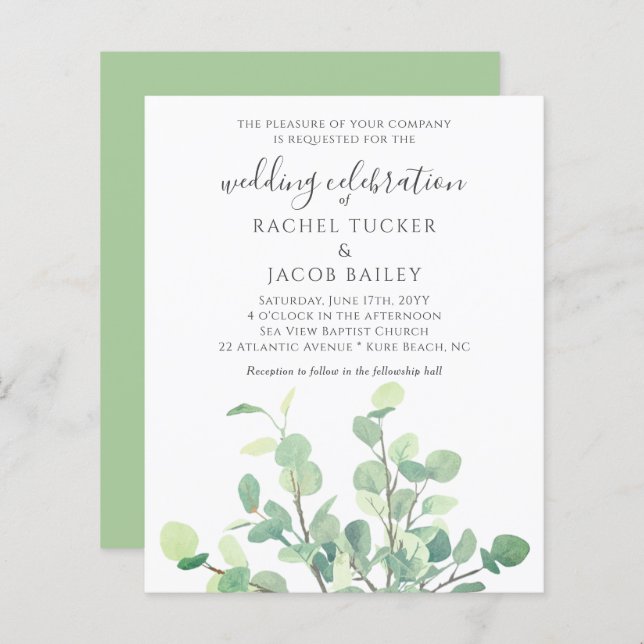 Simple Eucalyptus Greenery Wedding Invitation (Front/Back)