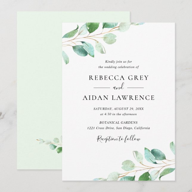 Simple Eucalyptus Greenery Wedding Invitation (Front/Back)