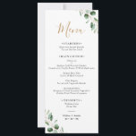 Simple Eucalyptus Greenery Wedding Long Menu Card<br><div class="desc">Designed to coordinate with our Moody Greenery wedding collection,  this customisable Menu Template features a gold geometric frame accented with watercolor eucalyptus greenery branches,  with gold and grey text. To make advanced changes,  please select "Click to customise further" option under Personalise this template.</div>