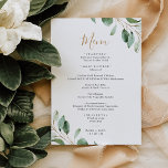 Simple Eucalyptus Greenery Wedding Menu Card<br><div class="desc">Designed to coordinate with our Moody Greenery wedding collection,  this customisable Menu Template features a gold geometric frame accented with watercolor eucalyptus greenery branches,  with gold and grey text. To make advanced changes,  please select "Click to customise further" option under Personalise this template.</div>