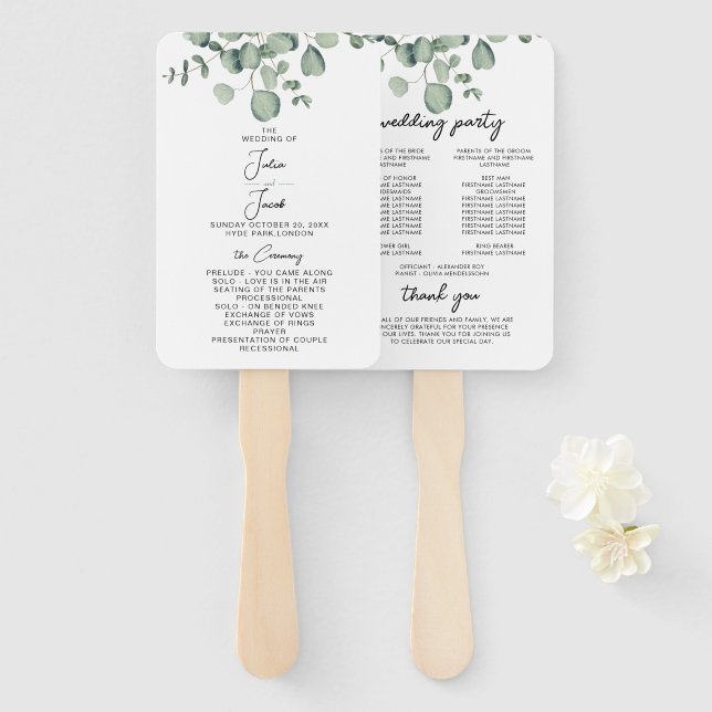 Simple Eucalyptus Greenery Wedding Party Hand Fan (Front and Back)