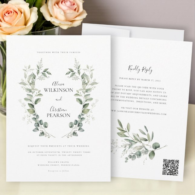 Simple Eucalyptus Greenery Wedding QR Code RSVP Invitation (Creator Uploaded)