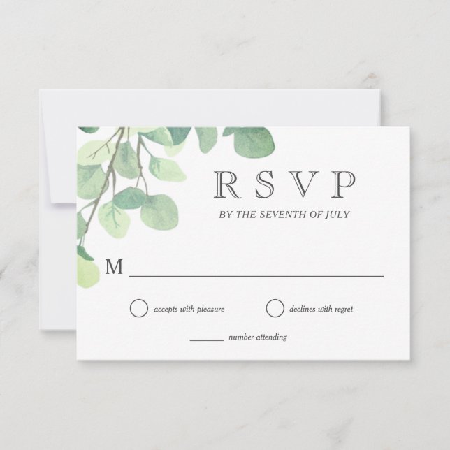 Simple Eucalyptus Greenery Wedding Reply RSVP (Front)