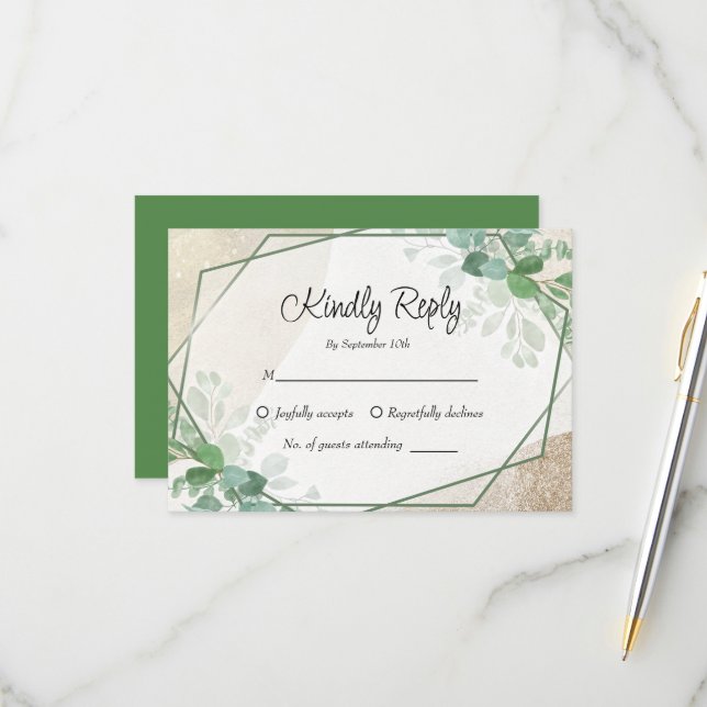 Simple Eucalyptus Greenery Wedding RSVP Card (Front/Back In Situ)