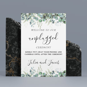 Simple Eucalyptus Greenery Wedding Unplugged Sign
