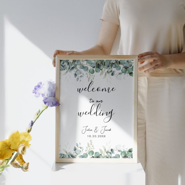 Simple Eucalyptus Greenery Wedding Welcome Poster (Simple Eucalyptus Greenery Wedding Party Supplies)
