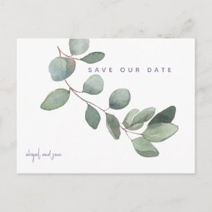 Simple Eucalyptus Lavender Wedding Save the Date Postcard