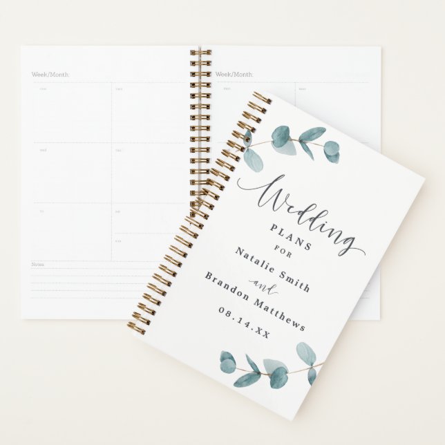 Simple Eucalyptus Leaf Frame & Calligraphy Wedding Planner (Display)
