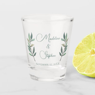 Simple Eucalyptus Leaf Wedding Monogram Botanical Shot Glass