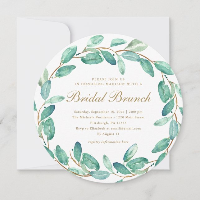 Simple Eucalyptus Leaves Bridal Brunch Invitation (Front)