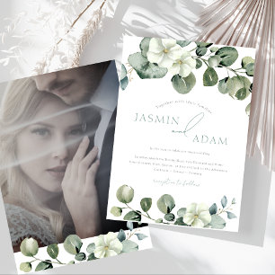 Simple Eucalyptus Leaves Greenery Photo Wedding Invitation