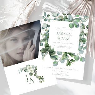 Simple Eucalyptus Leaves Greenery Photo Wedding Invitation