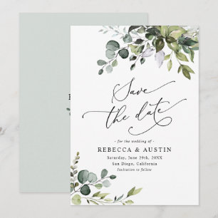 Simple Eucalyptus Leaves Greenery Save the Date Invitation