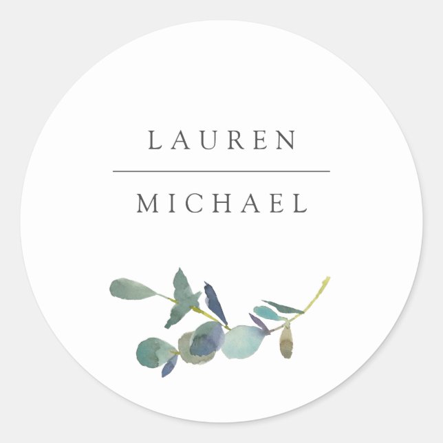 Simple Eucalyptus Leaves | Wedding Classic Round Sticker (Front)