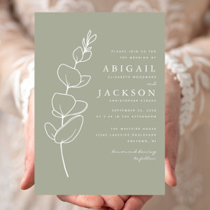 Simple Eucalyptus Line Drawing Sage Green Wedding Invitation