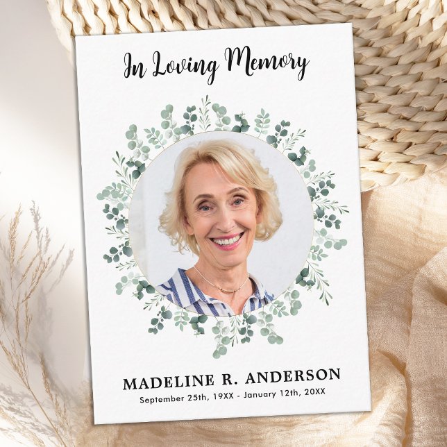 Simple Eucalyptus Memorial Photo Funeral Thank You Card (Creator Uploaded)