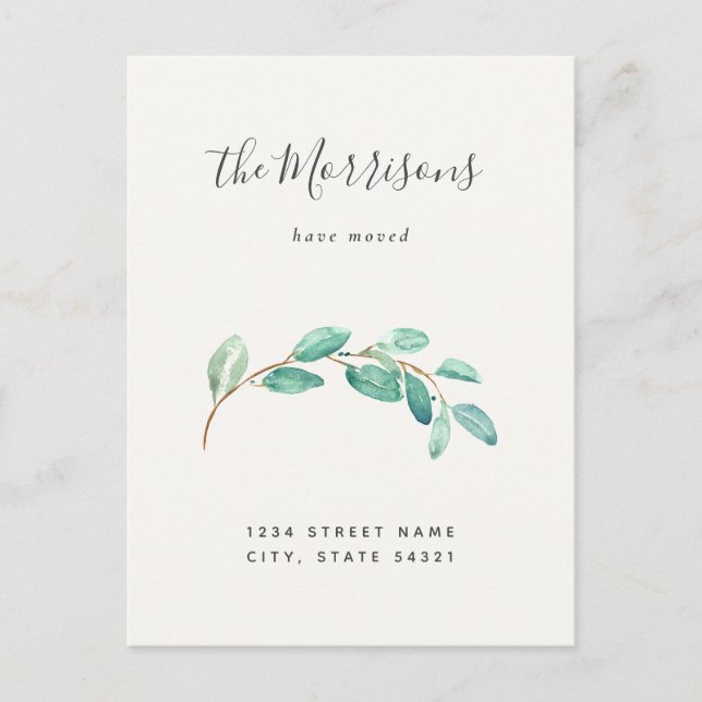 Simple Eucalyptus New Home Moving Announcement Postcard (Front)