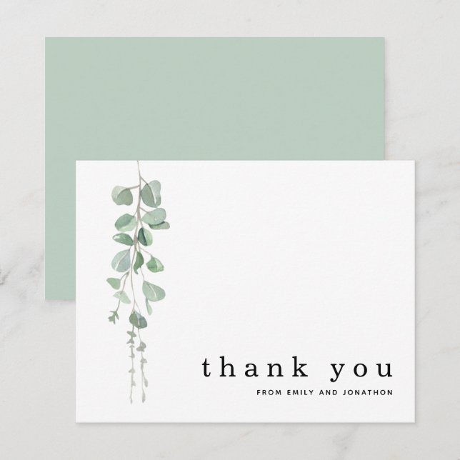 Simple Eucalyptus Sage Names Wedding Thank You  Card (Front/Back)