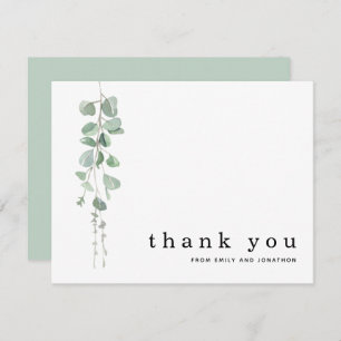 Simple Eucalyptus Sage Names Wedding Thank You  Card