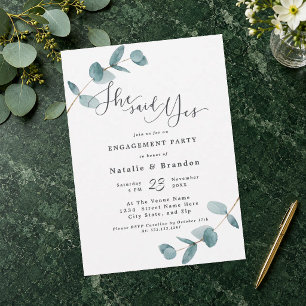 Simple Eucalyptus She Said Yes Engagement Party Invitation