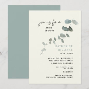Simple Eucalyptus Teal & Cream Bridal Shower Invitation