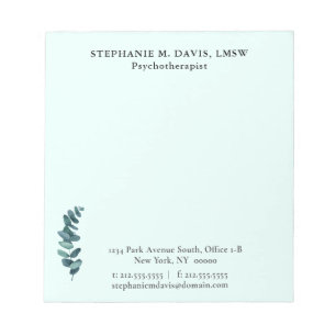 Simple Eucalyptus Therapist Business Green Notepad