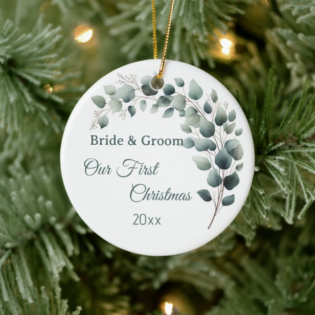 Simple Eucalyptus Wedding  First Christmas Ceramic Tree Decoration (Tree)
