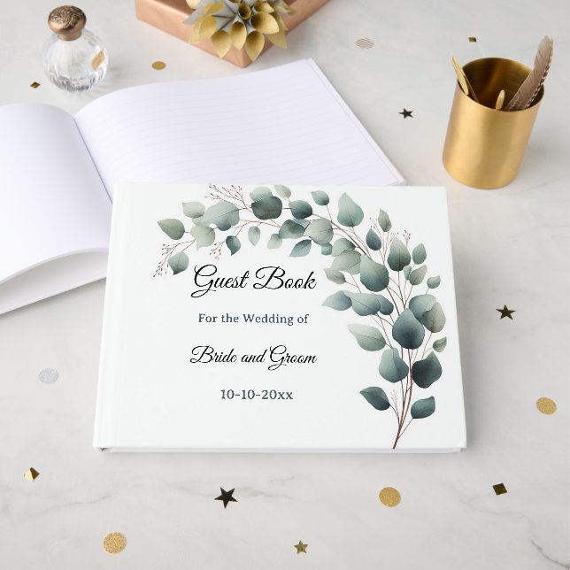 Simple Eucalyptus Wedding Guest Book (Front Open)