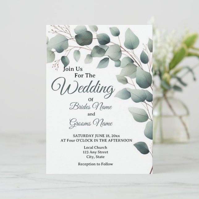 Simple Eucalyptus Wedding Invitation (Standing Front)