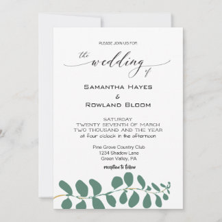 Simple Eucalyptus Wedding Invitation