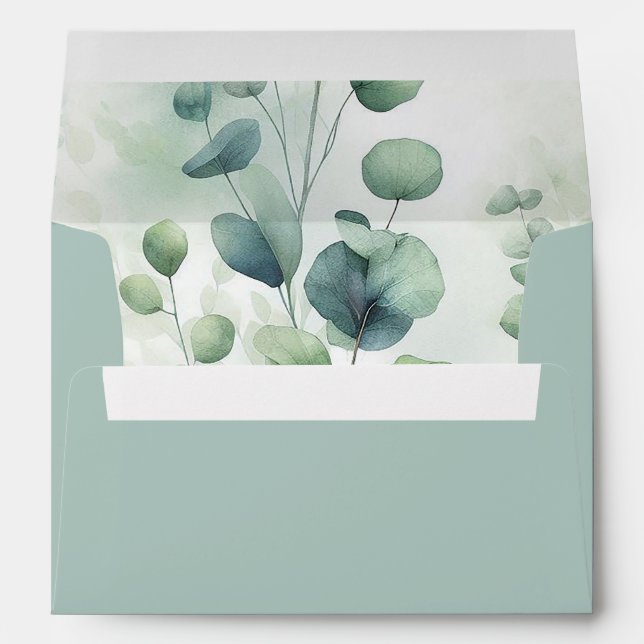 Simple Eucalyptus Wedding Invitation Envelope (Back (Bottom))