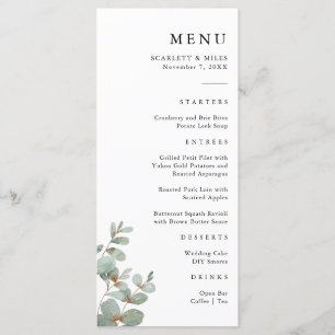Simple Eucalyptus Wedding Menu