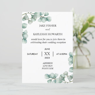 Simple Eucalyptus Wedding Reception Invitation 