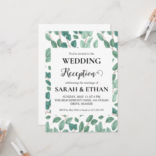 simple eucalyptus wedding reception invitations (Front/Back In Situ)