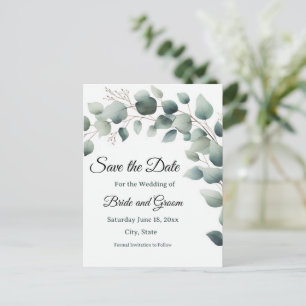 Simple Eucalyptus Wedding Save the Date Postcard