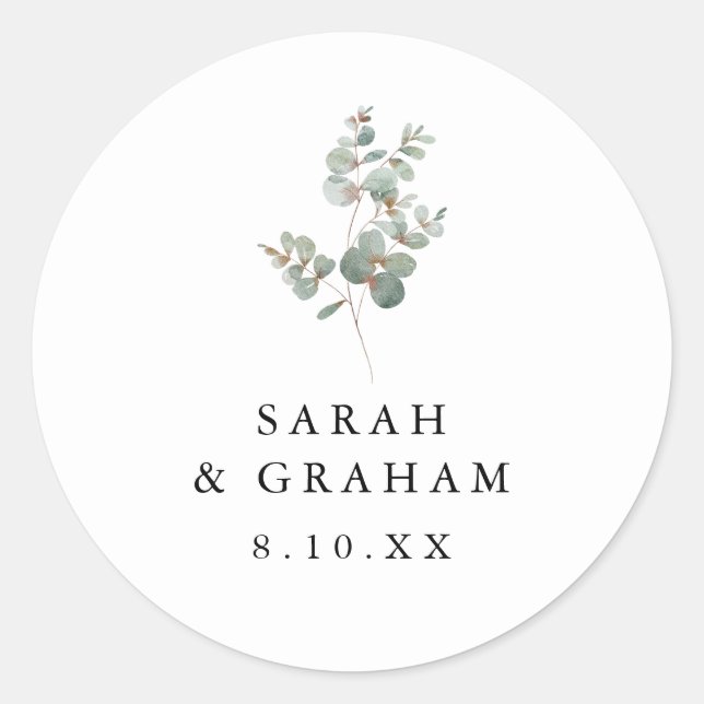 Simple Eucalyptus Wedding Sticker (Front)