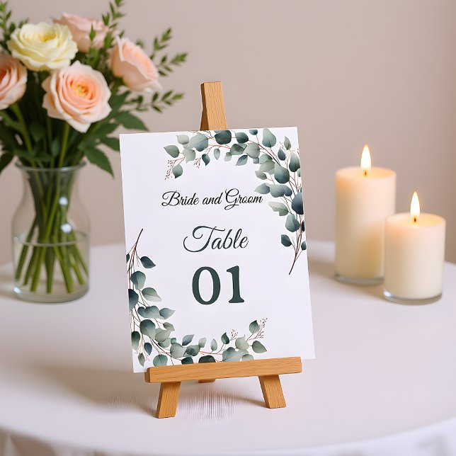 Simple Eucalyptus Wedding Table Card (Creator Uploaded)