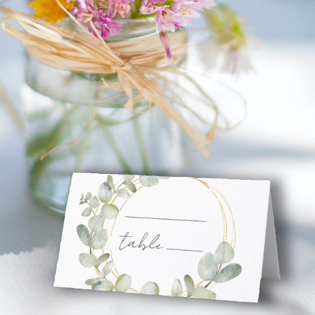 Simple Eucalyptus wreath & Gold Wedding Place Card (Creator Uploaded)