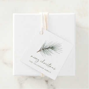 Simple Evergreen Branch Neutral Christmas Party Favour Tags