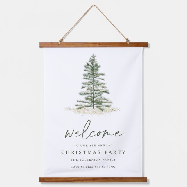 Simple Evergreen Christmas Welcome Sign Hanging Tapestry (Front)