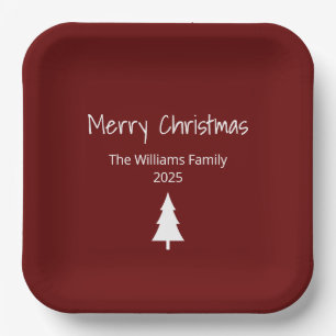 Simple Evergreen Modern Christmas Party Red Paper Plate