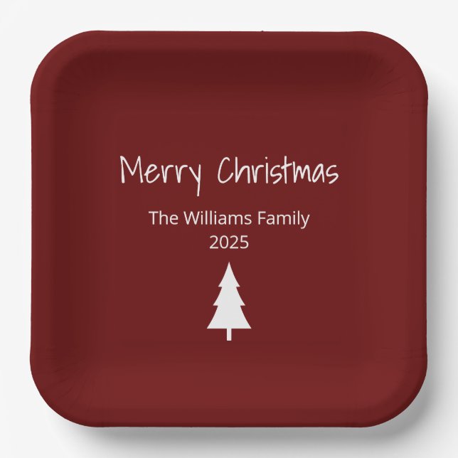 Simple Evergreen Modern Christmas Party Red Paper Plate (Front)
