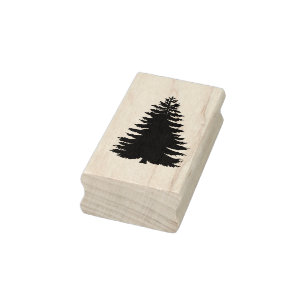 Simple Evergreen Pine Tree Silhouette Wood  Rubber Stamp