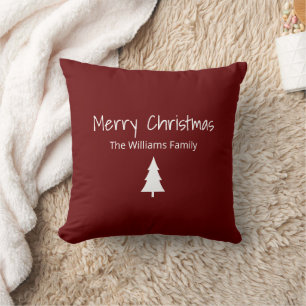 Simple Evergreen Red Merry Christmas Decor  Cushion