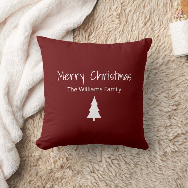 Simple Evergreen Red Merry Christmas Decor  Cushion (Blanket)