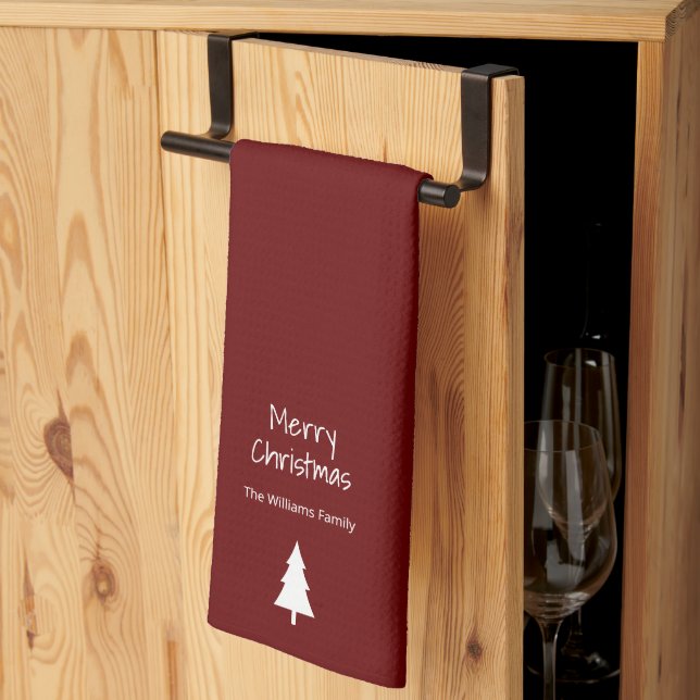 Simple Evergreen Red Modern Christmas Party  Tea Towel (Thirds Fold)