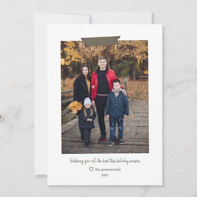 Simple Evergreen Washi Tape Holiday Photo Card  (Front)
