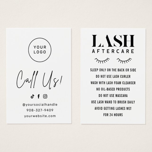 Simple Eyelash Extensions Lash Aftercare Card (Front & Back)