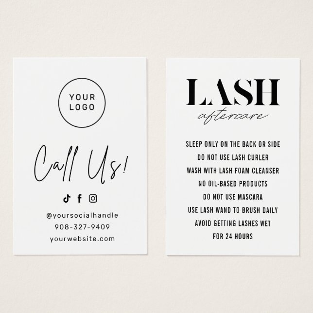 Simple Eyelash Extensions Lash Aftercare Card (Front & Back)